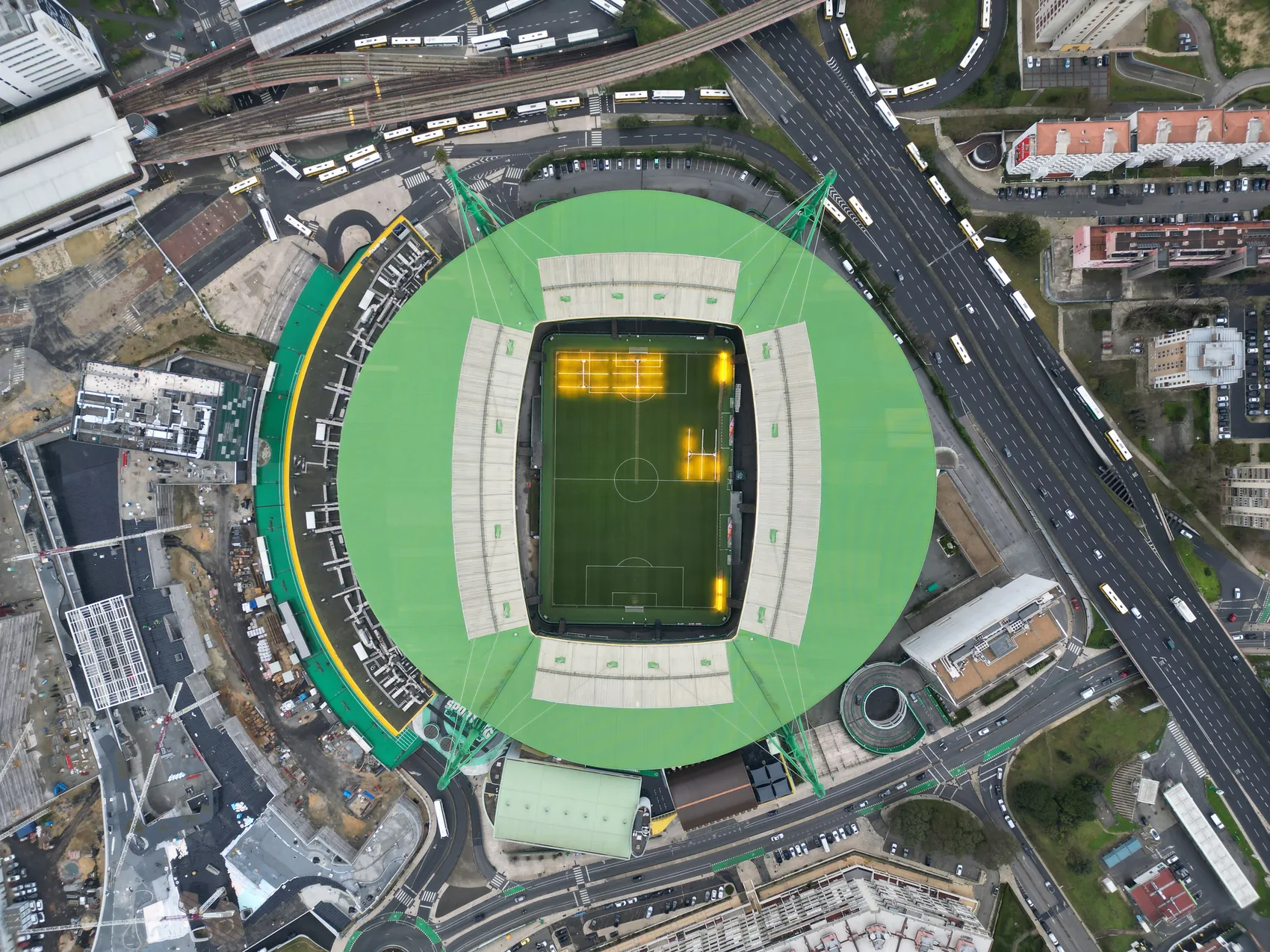 Vue aérienne de l'Estádio José-Alvalade, à Lisbonne, en mars 2025.
