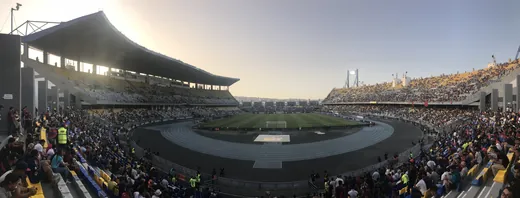 Le Grand Stade de Tanger pendant la Supercoupe d'Espagne, en août 2018 : l'enceinte accueille régulièrement des rencontres européennes délocalisées.