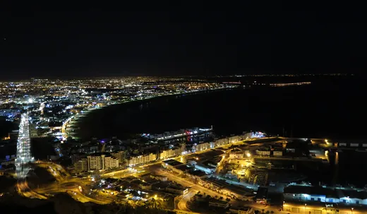 La baie d'Agadir de nuit, en janvier 2018.
